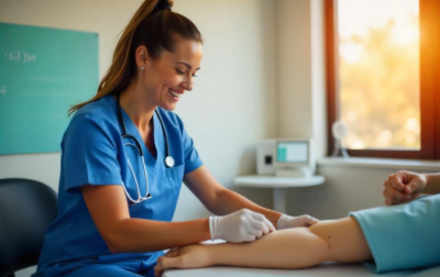 Student training for a career in phlebotomy at AJE College