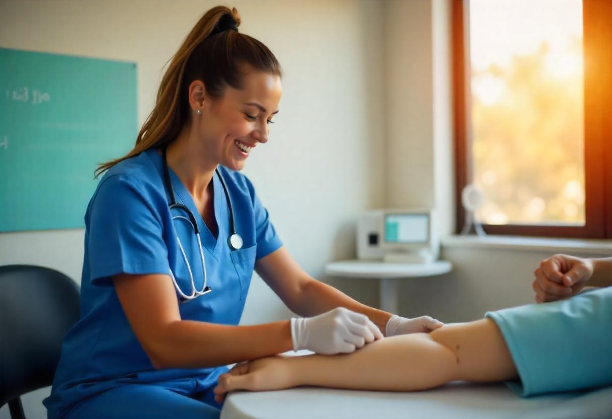 Student training for a career in phlebotomy at AJE College